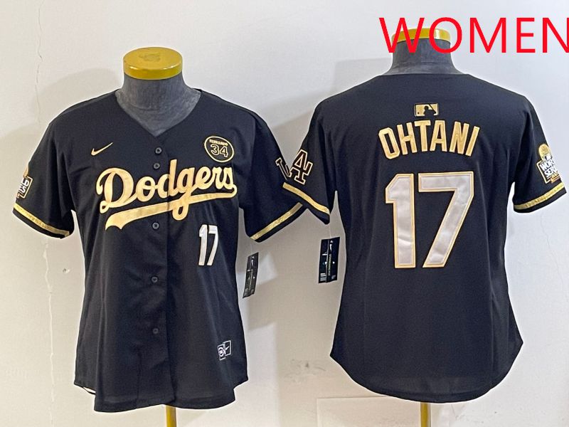 Women Los Angeles Dodgers 17 Ohtani Black Gold Game 2025 Nike MLB Jersey style 6